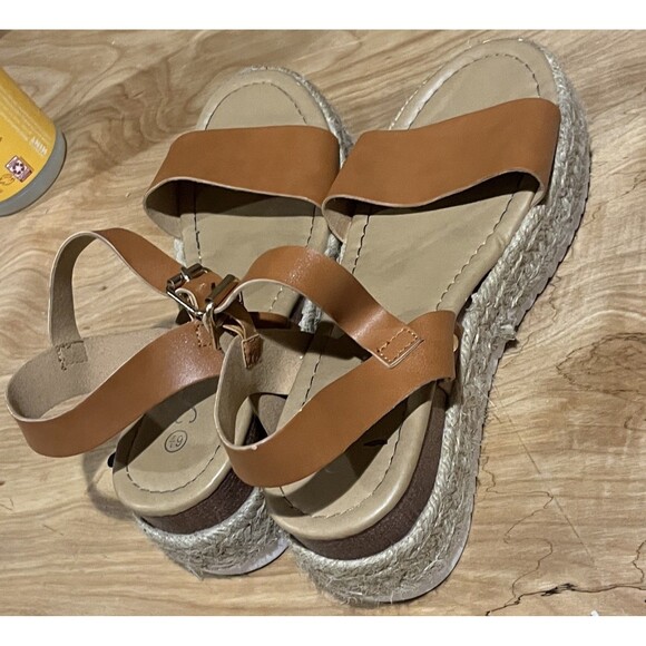 FOREVER 21 Brown Suede Wedge Platform Jute Strap Sandals Open Toe Women Sz 6.5 - Picture 5 of 10